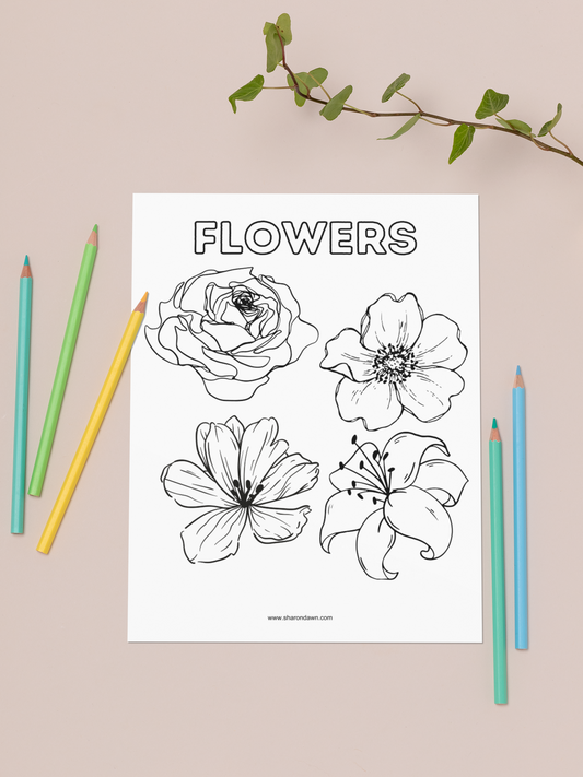 Flowers - Colouring Page - Printable Digital Download ~ Sharon Dawn Collection
