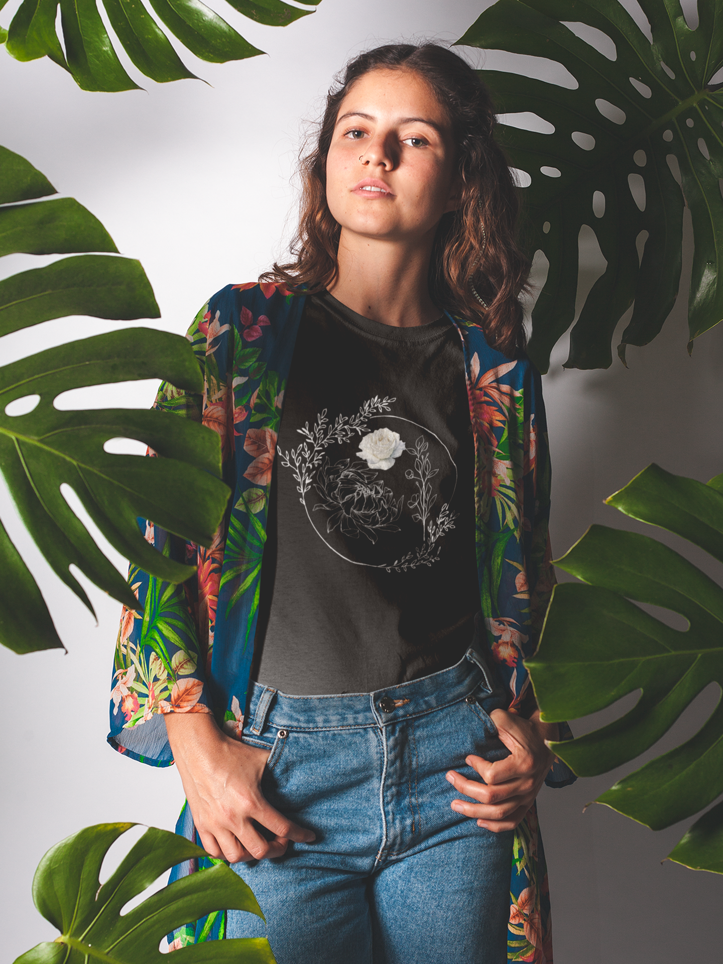 Floral White Line - Short-Sleeve Unisex T-Shirt ~ Sharon Dawn Collection (Sale Price: $44.99 CAD)