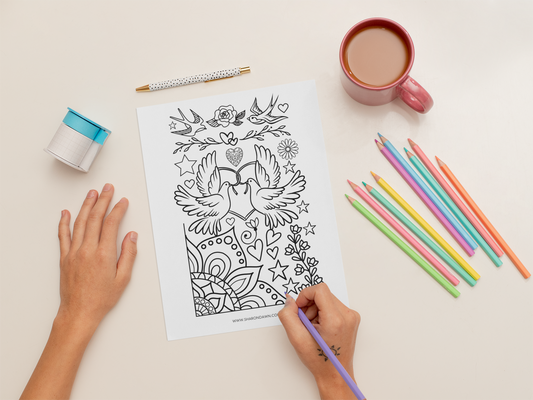 Love & Harmony - Adult Colouring Page - Printable Digital Download ~ Sharon Dawn Collection