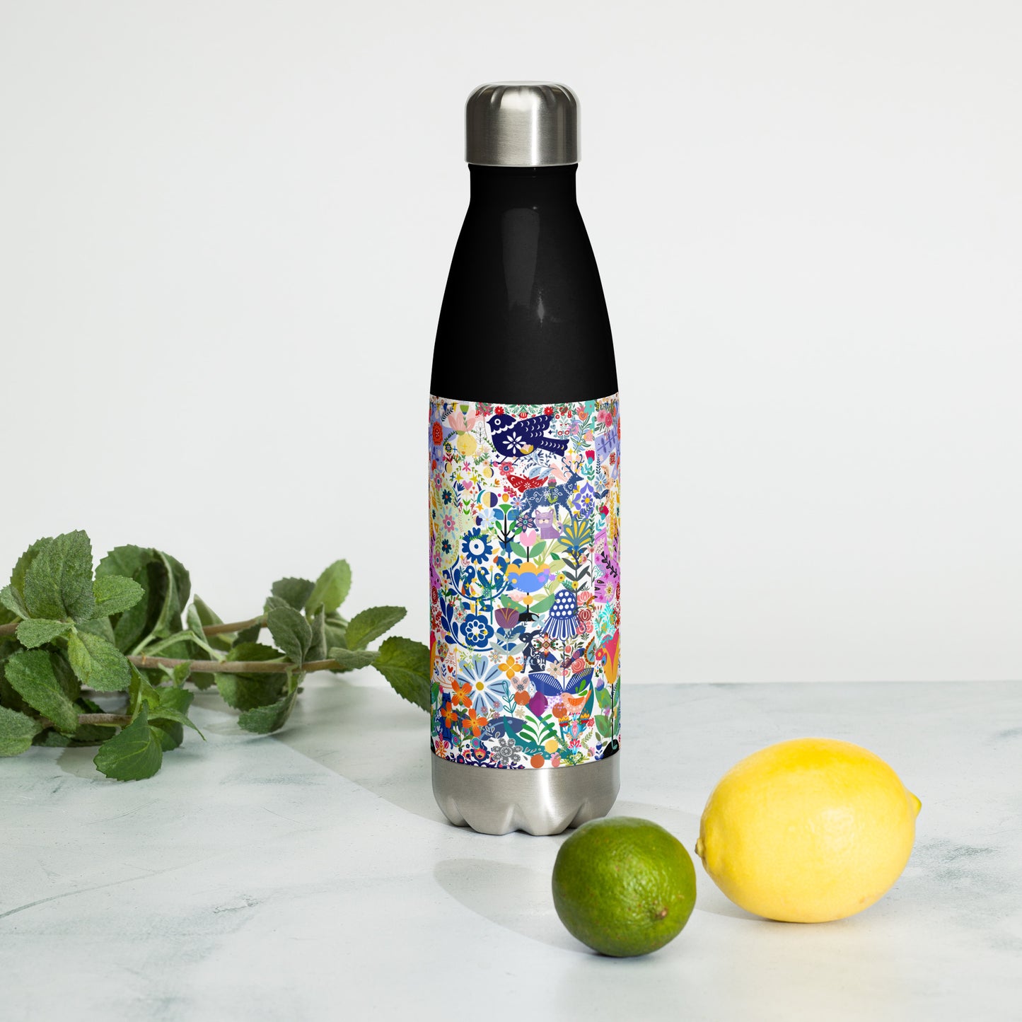 Whimsical Garden Mosaic - Stainless steel water bottle ~ Sharon Dawn Collection (Sale Price: $50.99 CAD)