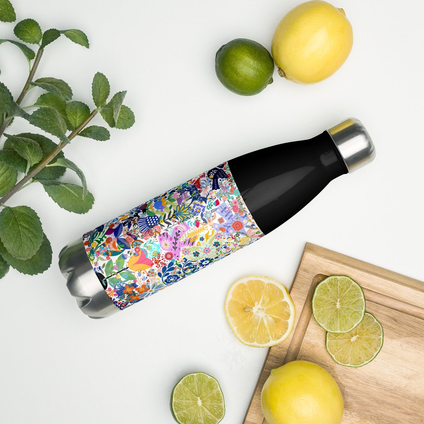 Whimsical Garden Mosaic - Stainless steel water bottle ~ Sharon Dawn Collection (Sale Price: $50.99 CAD)
