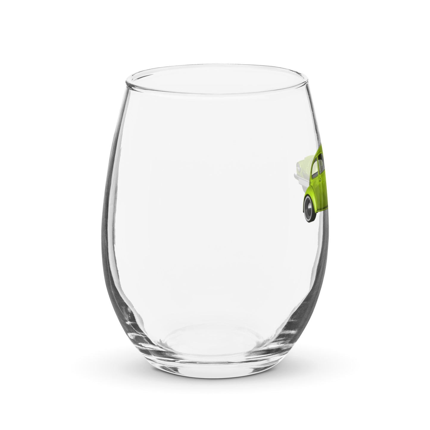 Vintage Green Beetle Car - Stemless wine glass - Sharon Dawn Collection