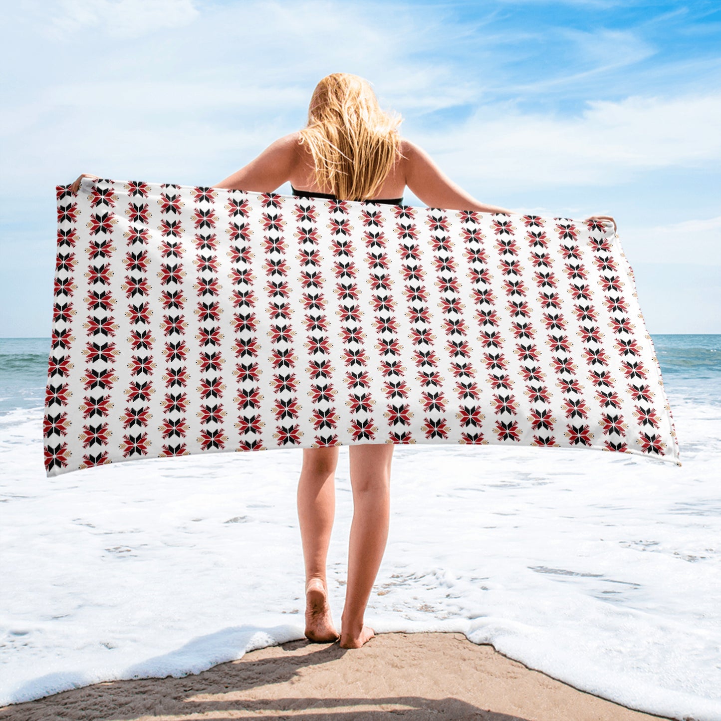 Red & Black Embroidery Print - Towel ~ Sharon Dawn Collection