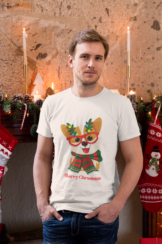 Merry Christmas Corgi - Men's classic tee (100% Cotton)~ Sharon Dawn Collection (Sale Price: $44.20 CAD)