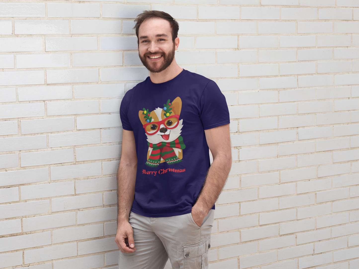 Merry Christmas Corgi - Men's classic tee (100% Cotton)~ Sharon Dawn Collection (Sale Price: $47.99 CAD)