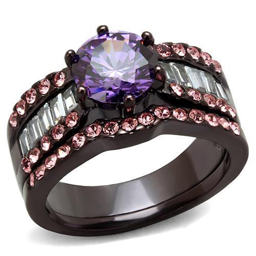 Dark Coffee Stainless Steel Ring with Gems