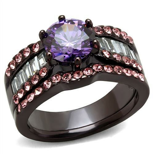 Dark Coffee Stainless Steel Ring with Gems