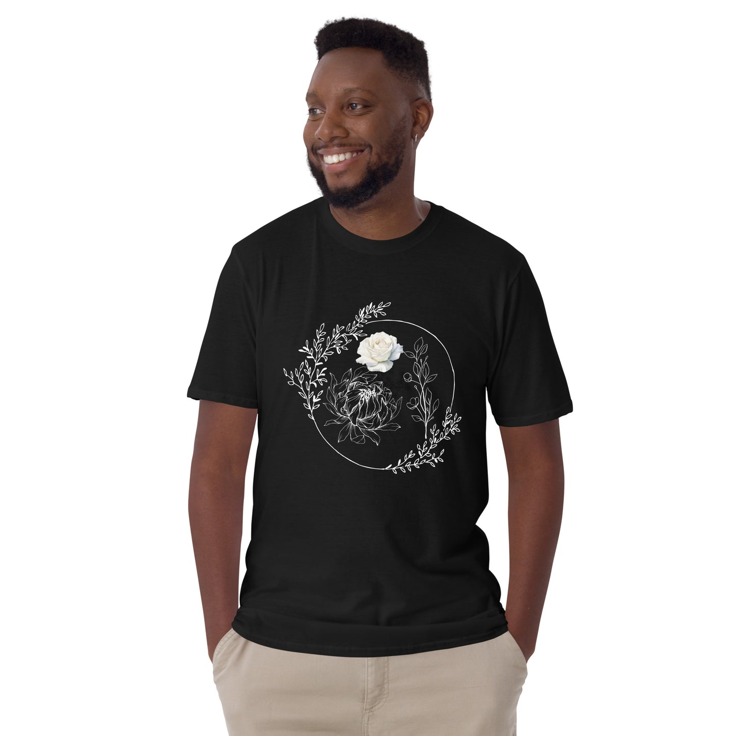Floral White Line - Short-Sleeve Unisex T-Shirt ~ Sharon Dawn Collection (Sale Price: $44.99 CAD)