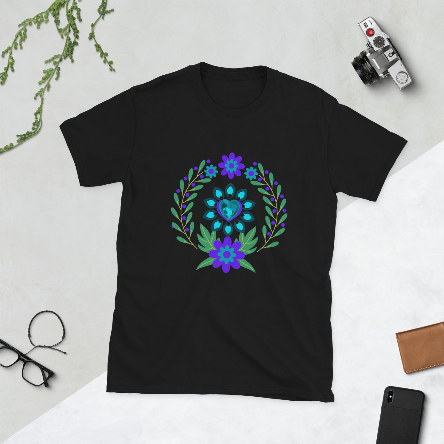 Romeo & Juliette Floral Heart - Short-Sleeve Unisex T-Shirt ~ Sharon Dawn Collection (Sale Price: $39.94 CAD)