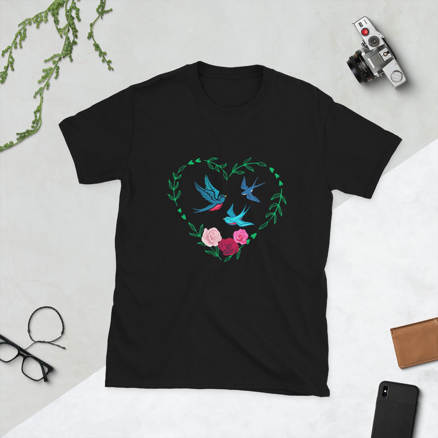 3 Birds 3 Roses - Short-Sleeve Unisex T-Shirt ~ 100% Cotton - Sharon Dawn Collection (Sale Price: $44.99 CAD)