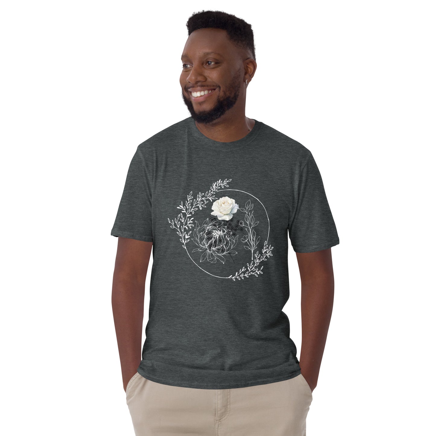 Floral White Line - Short-Sleeve Unisex T-Shirt ~ Sharon Dawn Collection (Sale Price: $44.99 CAD)