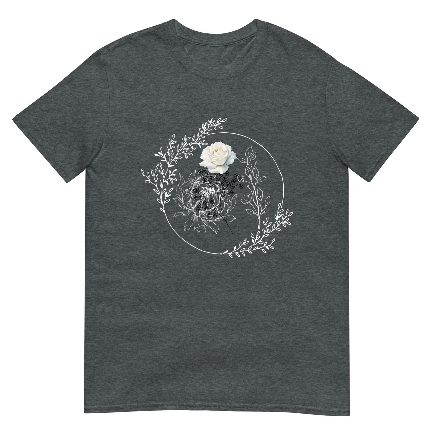 Floral White Line - Short-Sleeve Unisex T-Shirt ~ Sharon Dawn Collection (Sale Price: $44.99 CAD)