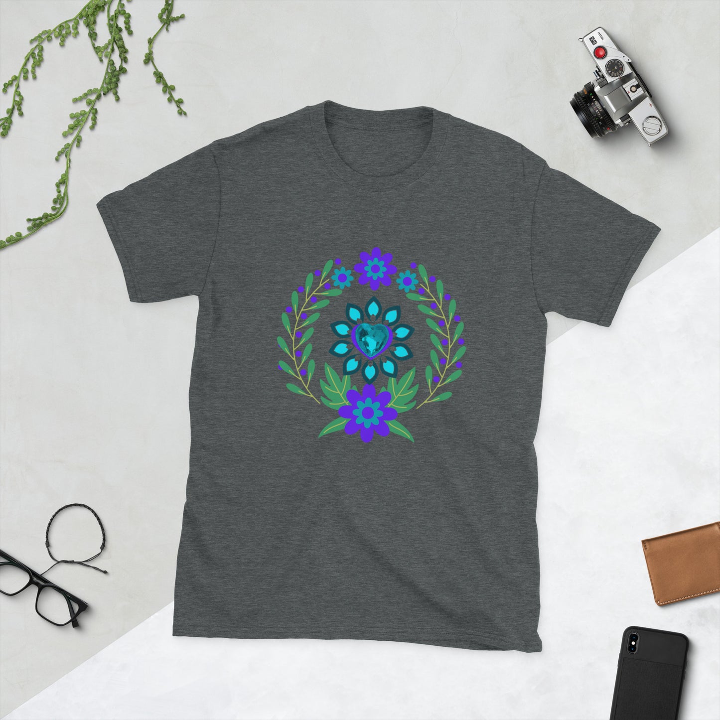 Romeo & Juliette Floral Heart - Short-Sleeve Unisex T-Shirt ~ Sharon Dawn Collection (Sale Price: $39.94 CAD)