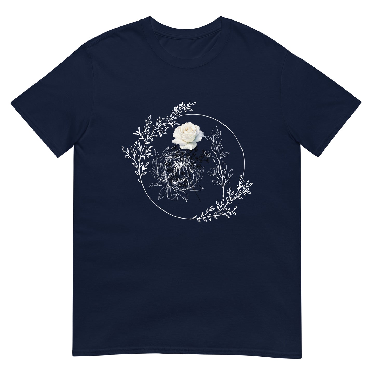 Floral White Line - Short-Sleeve Unisex T-Shirt ~ Sharon Dawn Collection (Sale Price: $44.99 CAD)