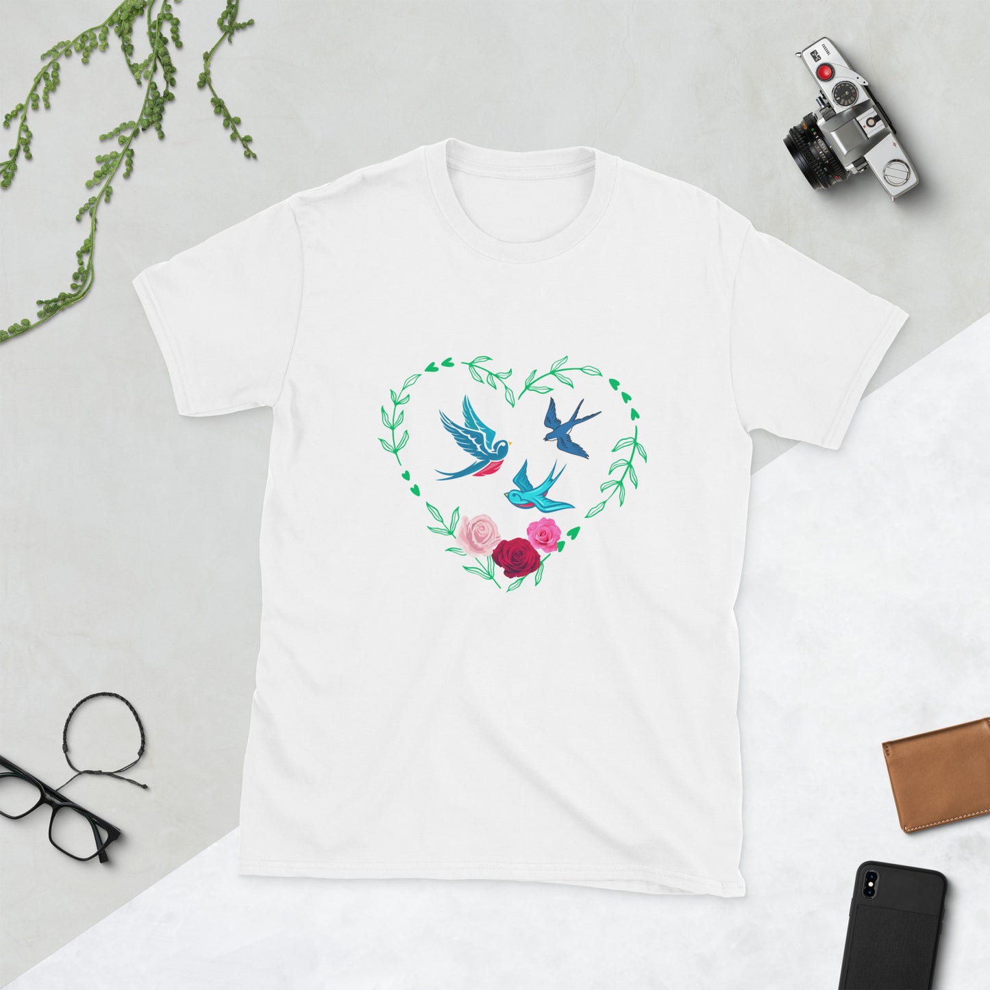 3 Birds 3 Roses - Short-Sleeve Unisex T-Shirt ~ 100% Cotton - Sharon Dawn Collection (Sale Price: $44.99 CAD)