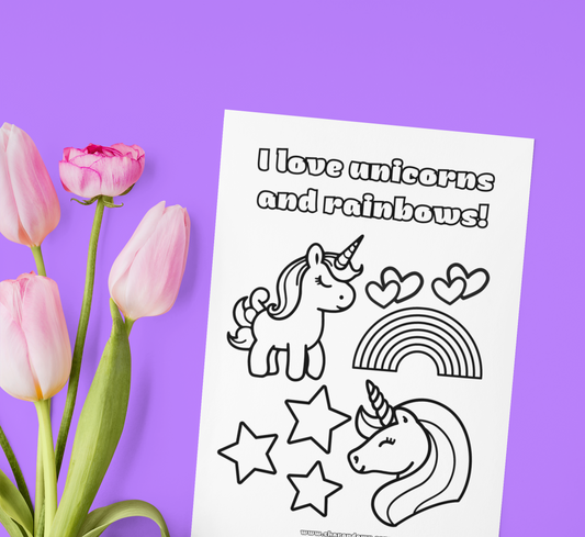 I love rainbows and unicorns! - Colouring Page - Printable Digital Download ~ Sharon Dawn Collection