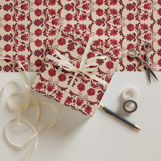 Red Floral - Wrapping paper sheets ~ Sharon Dawn Collection (Sale Price: $38.99 CAD)