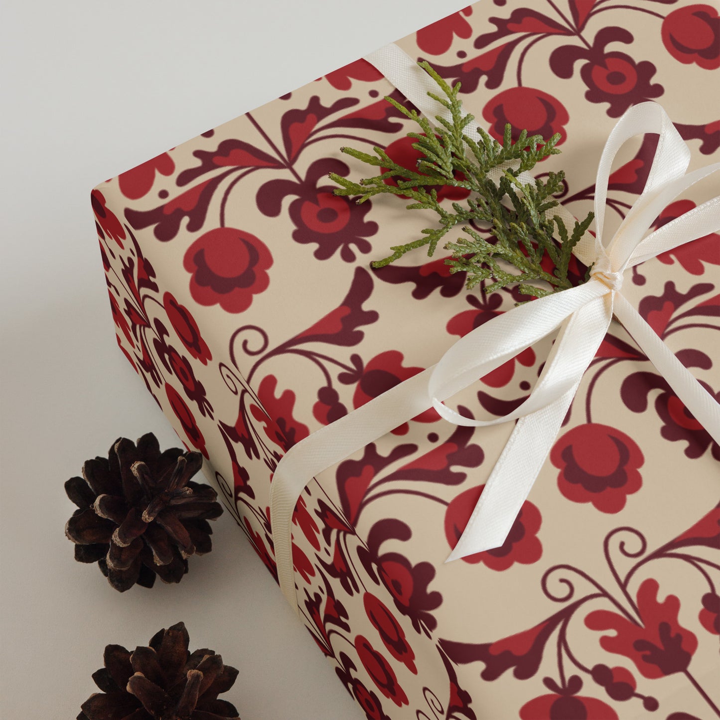 Red Floral - Wrapping paper sheets ~ Sharon Dawn Collection (Sale Price: $38.99 CAD)