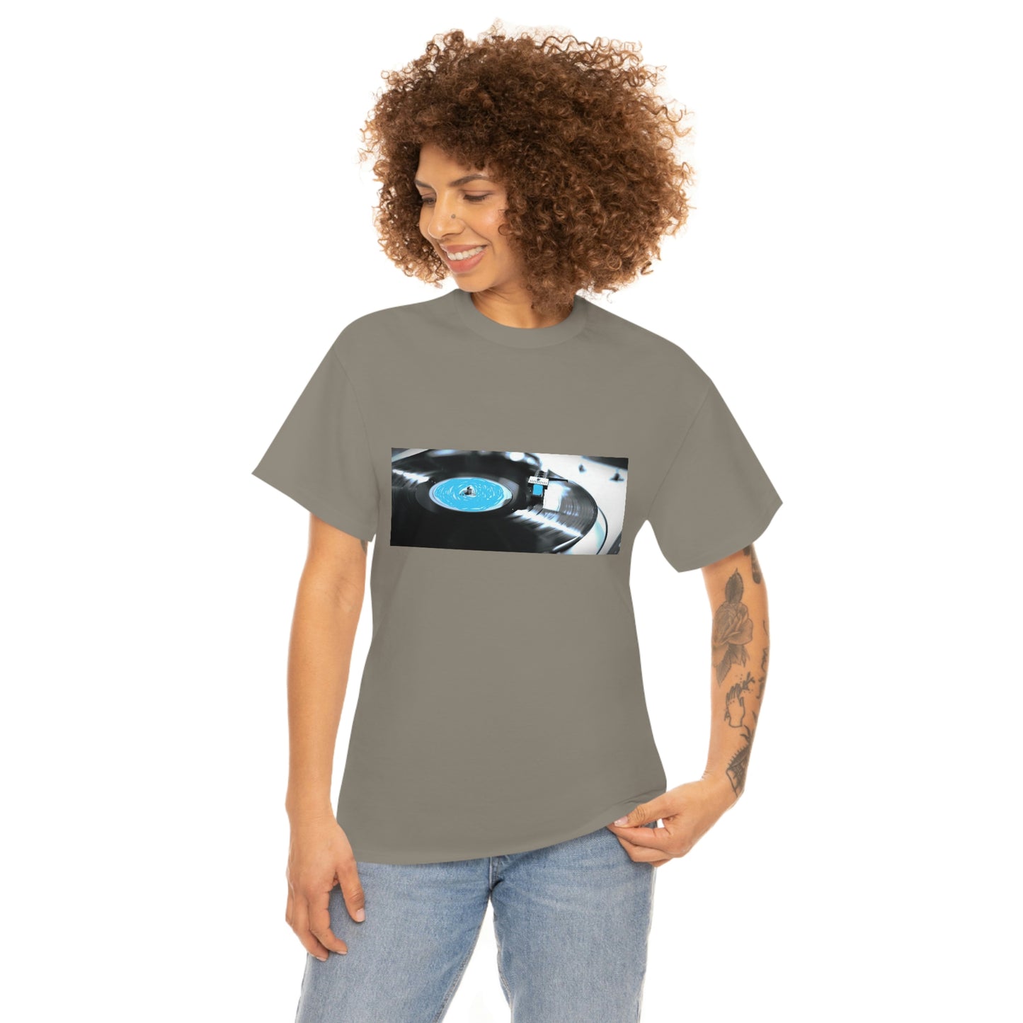 Blue Record & Record Player - Unisex Heavy Cotton T-shirt