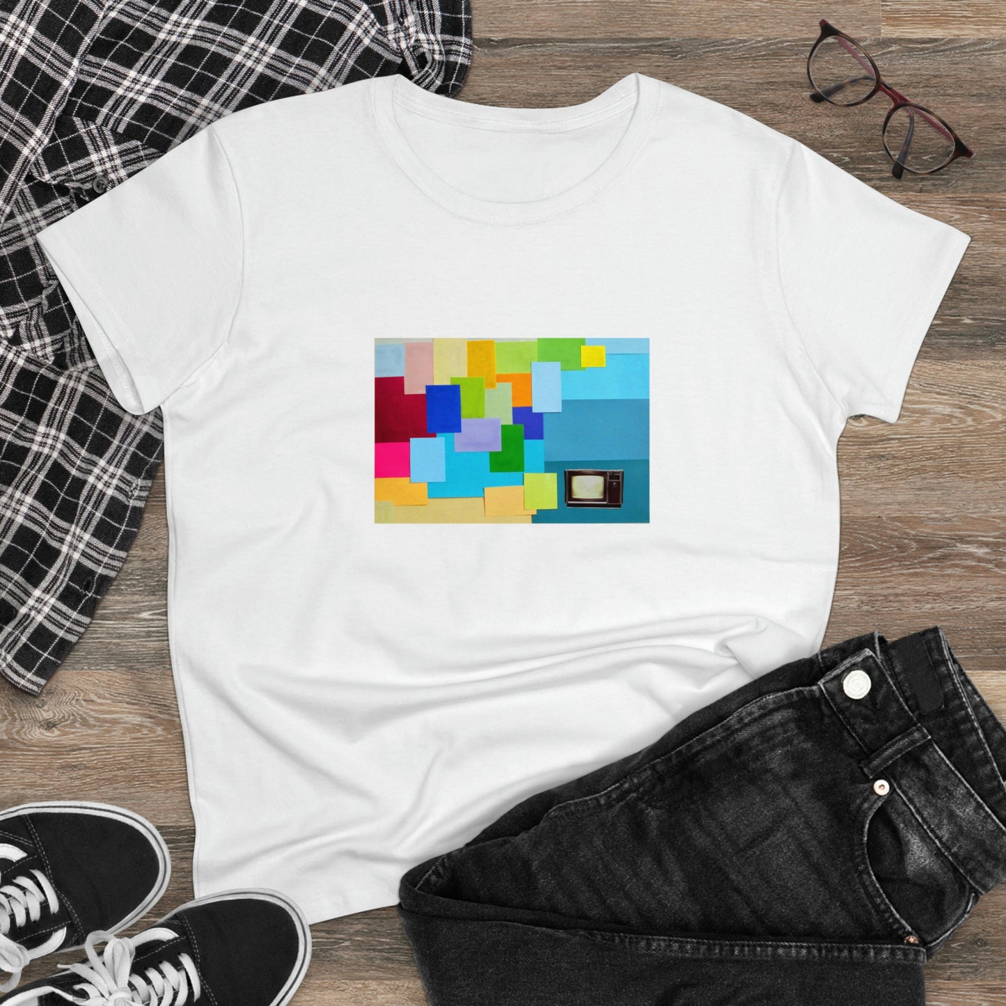 Technicolour TV - Women's Midweight Cotton Tee ~ Sharon Dawn Collection