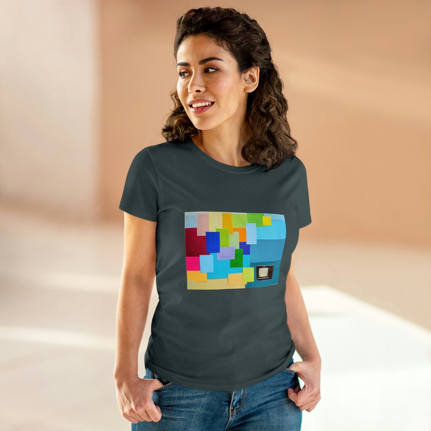 Technicolour TV - Women's Midweight Cotton Tee ~ Sharon Dawn Collection