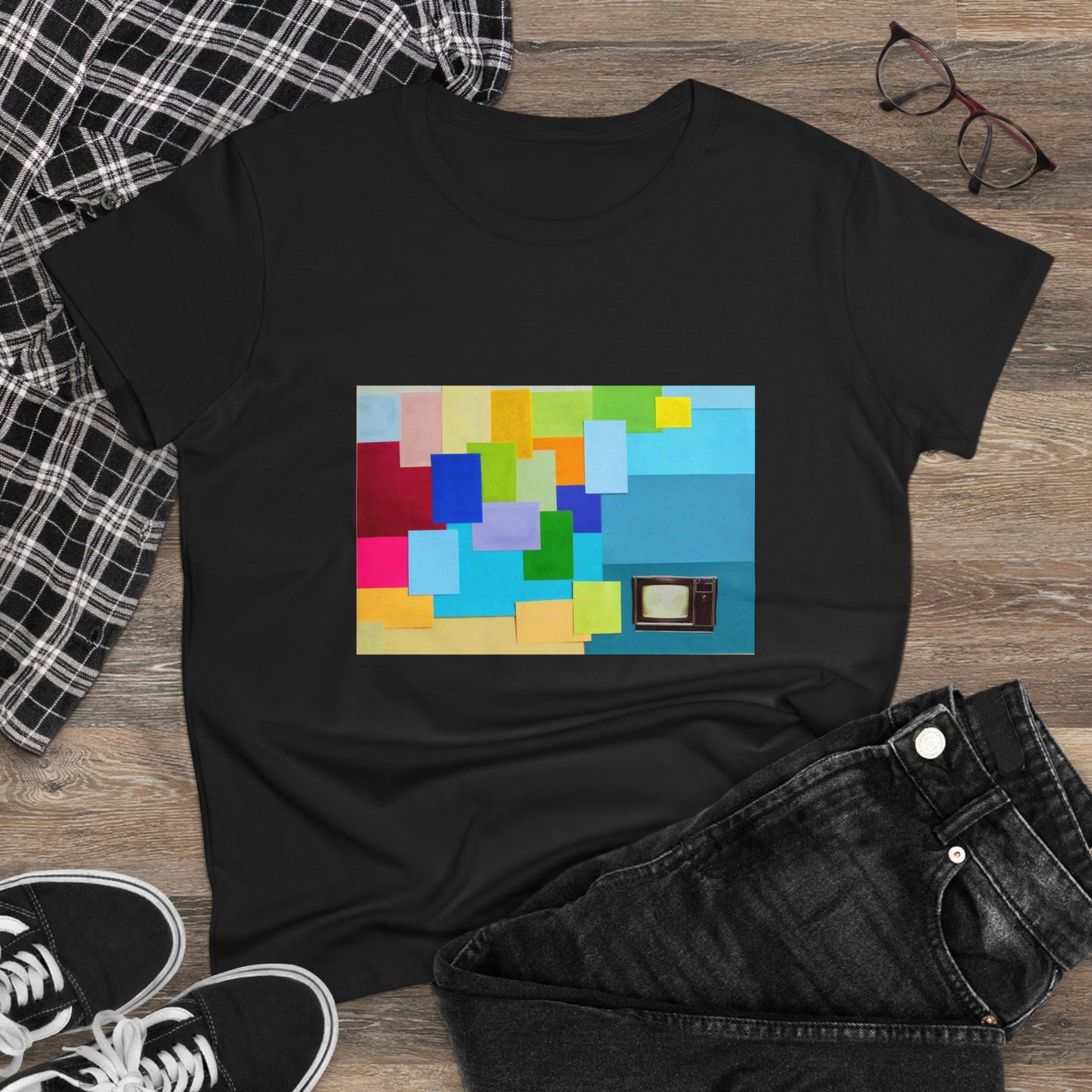 Technicolour TV - Women's Midweight Cotton Tee ~ Sharon Dawn Collection