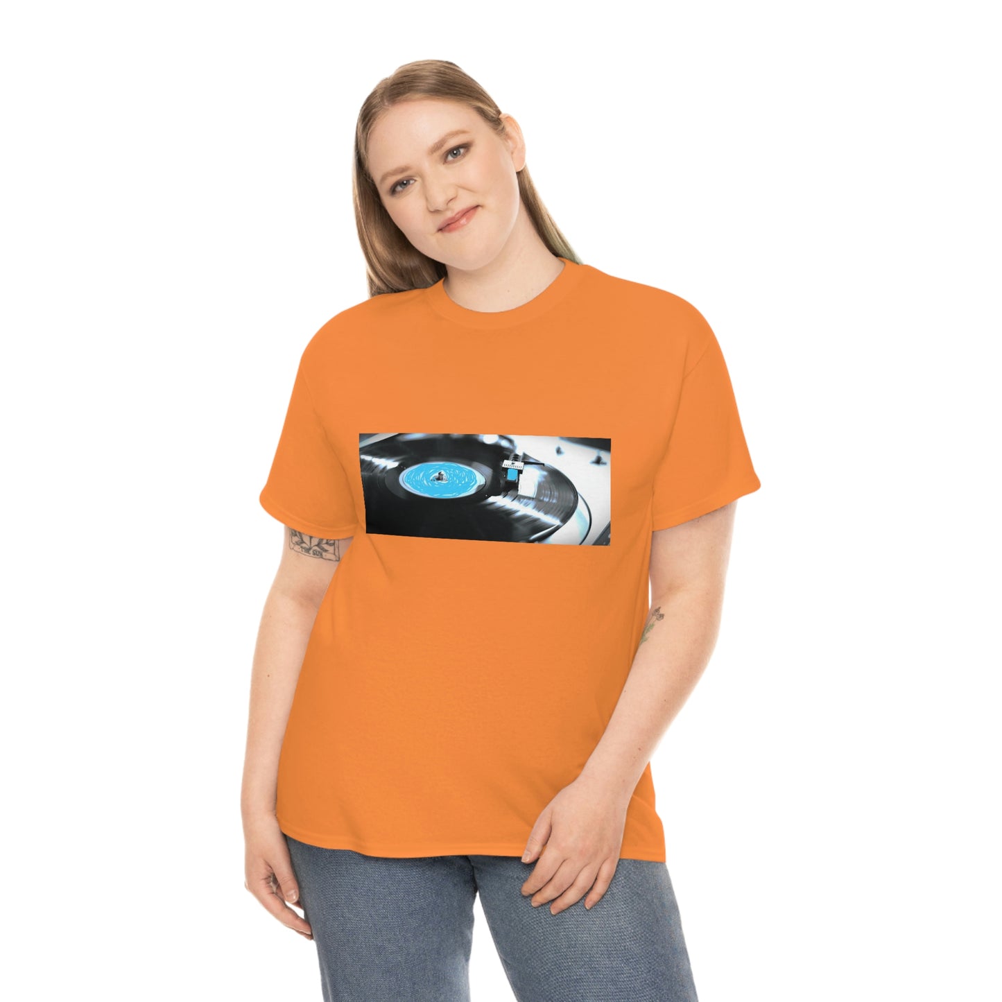 Blue Record & Record Player - Unisex Heavy Cotton T-shirt