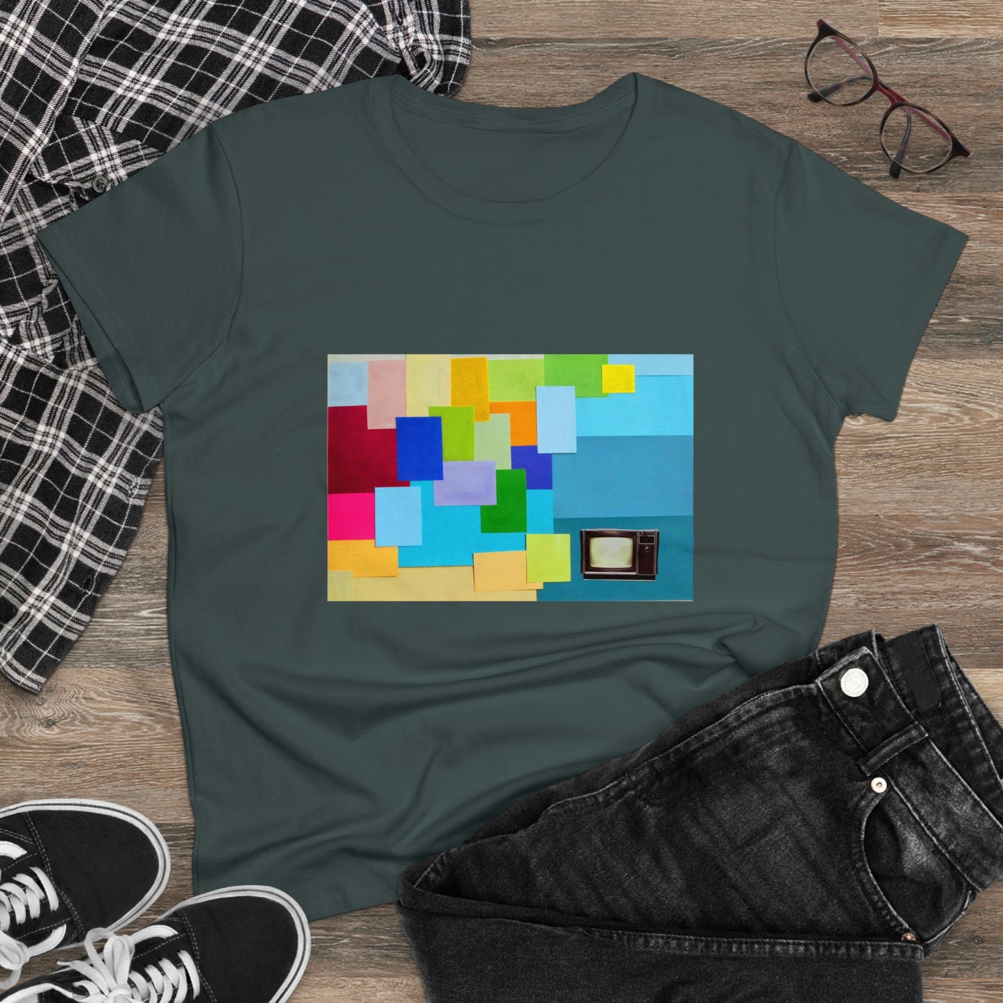 Technicolour TV - Women's Midweight Cotton Tee ~ Sharon Dawn Collection