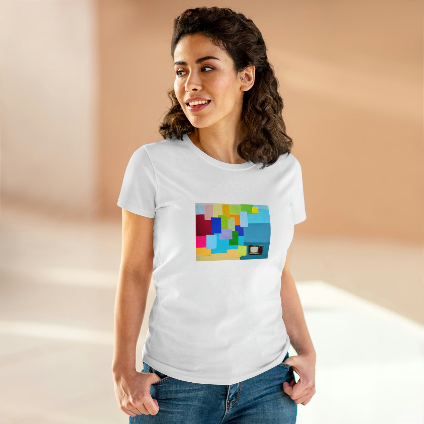 Technicolour TV - Women's Midweight Cotton Tee ~ Sharon Dawn Collection