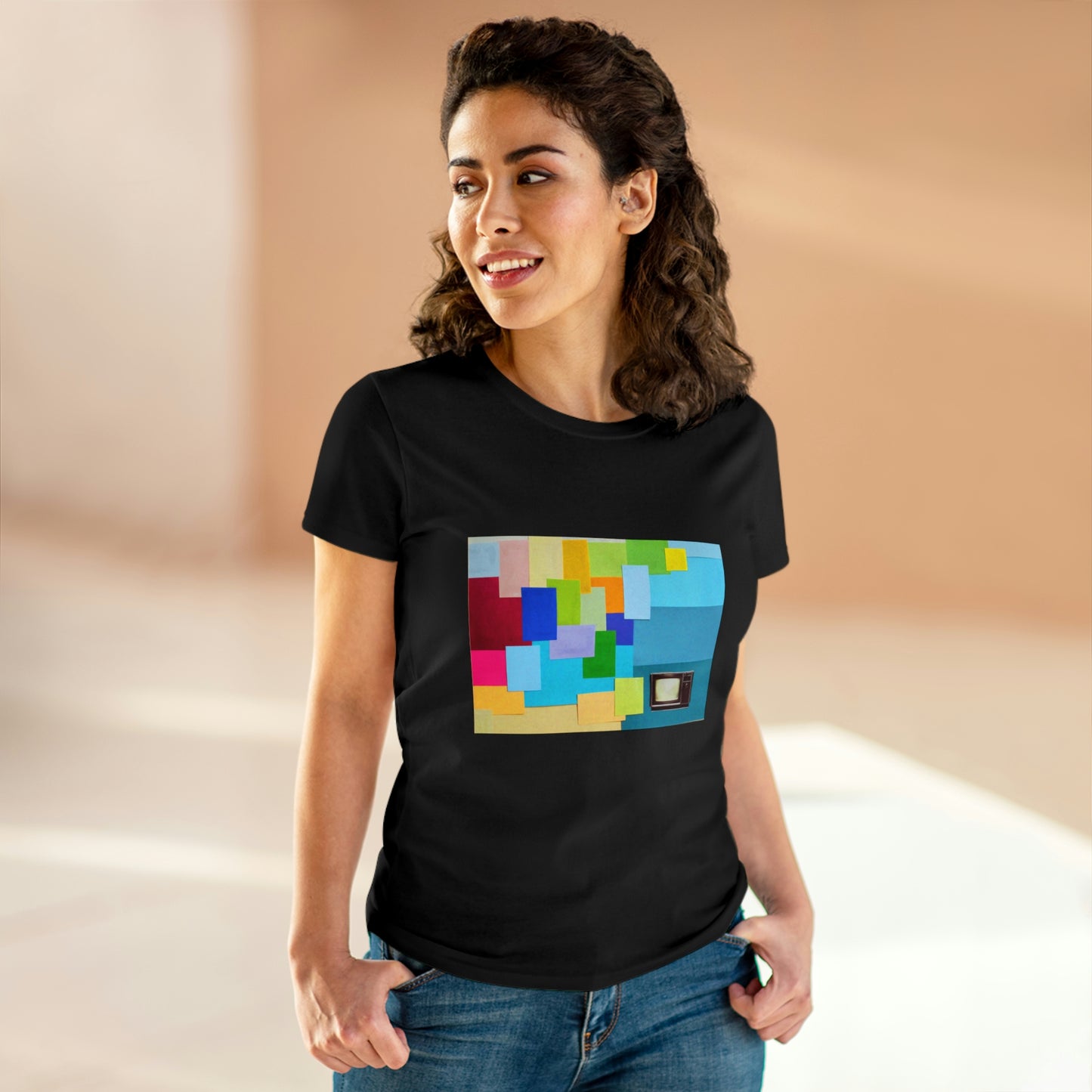 Technicolour TV - Women's Midweight Cotton Tee ~ Sharon Dawn Collection