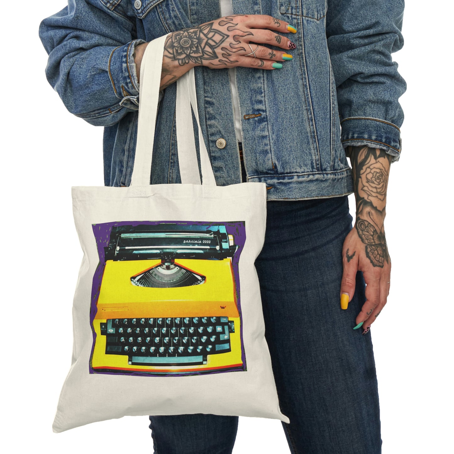 Yellow Typewriter - Natural Tote Bag ~ Sharon Dawn Collection