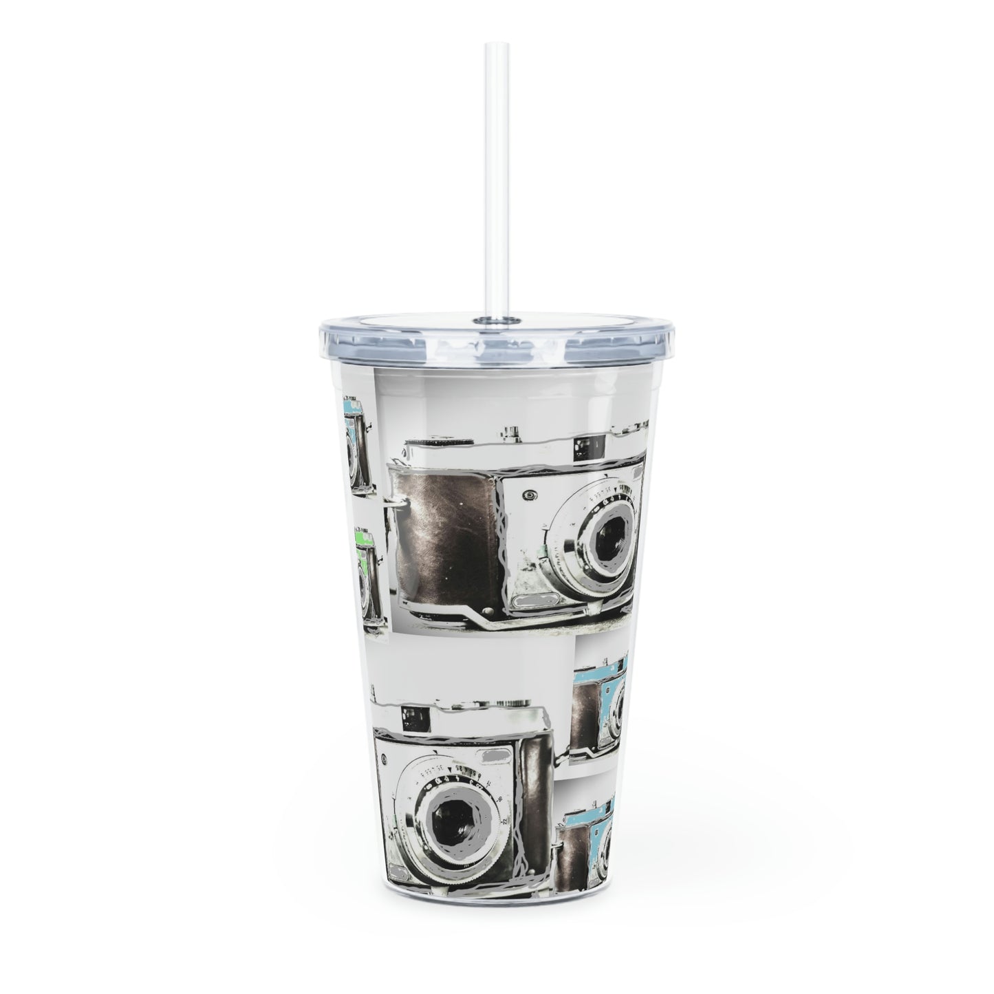 Vintage Camera Collage - Plastic Tumbler with Straw ~ Sharon Dawn Collection