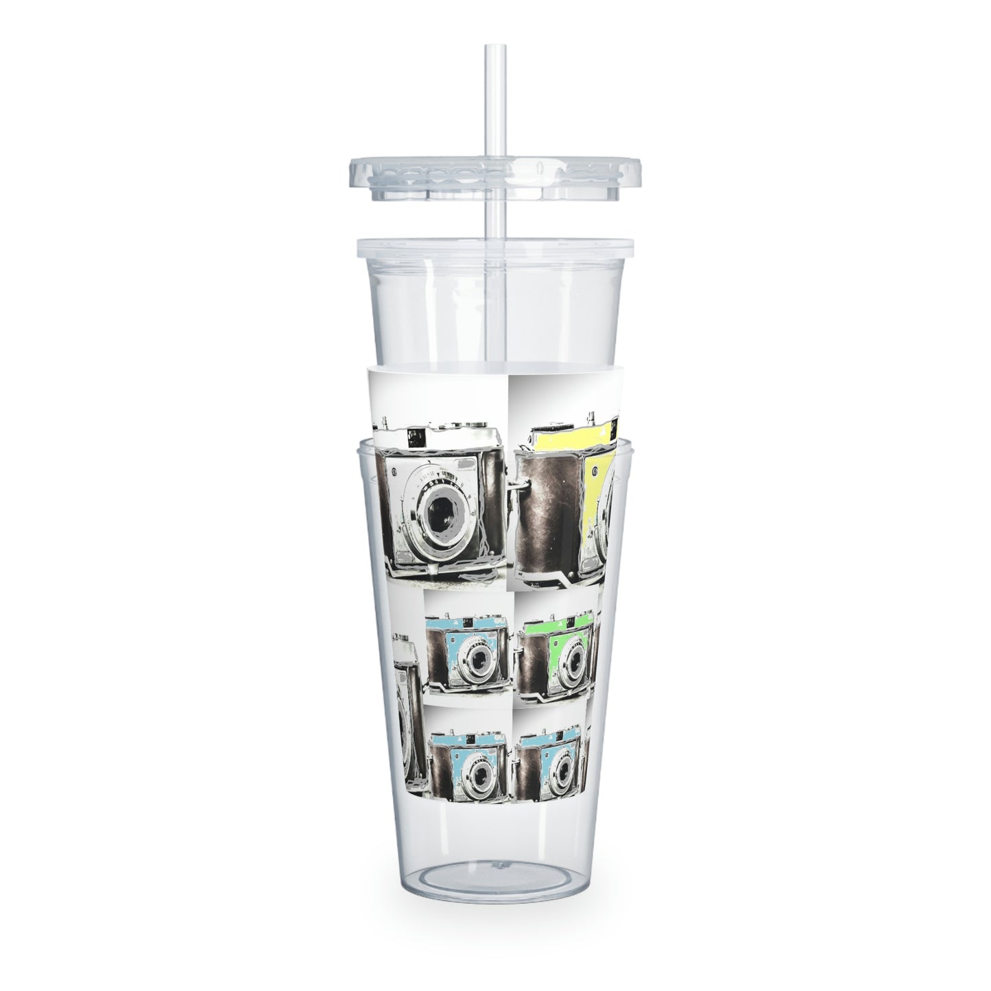 Vintage Camera Collage - Plastic Tumbler with Straw ~ Sharon Dawn Collection