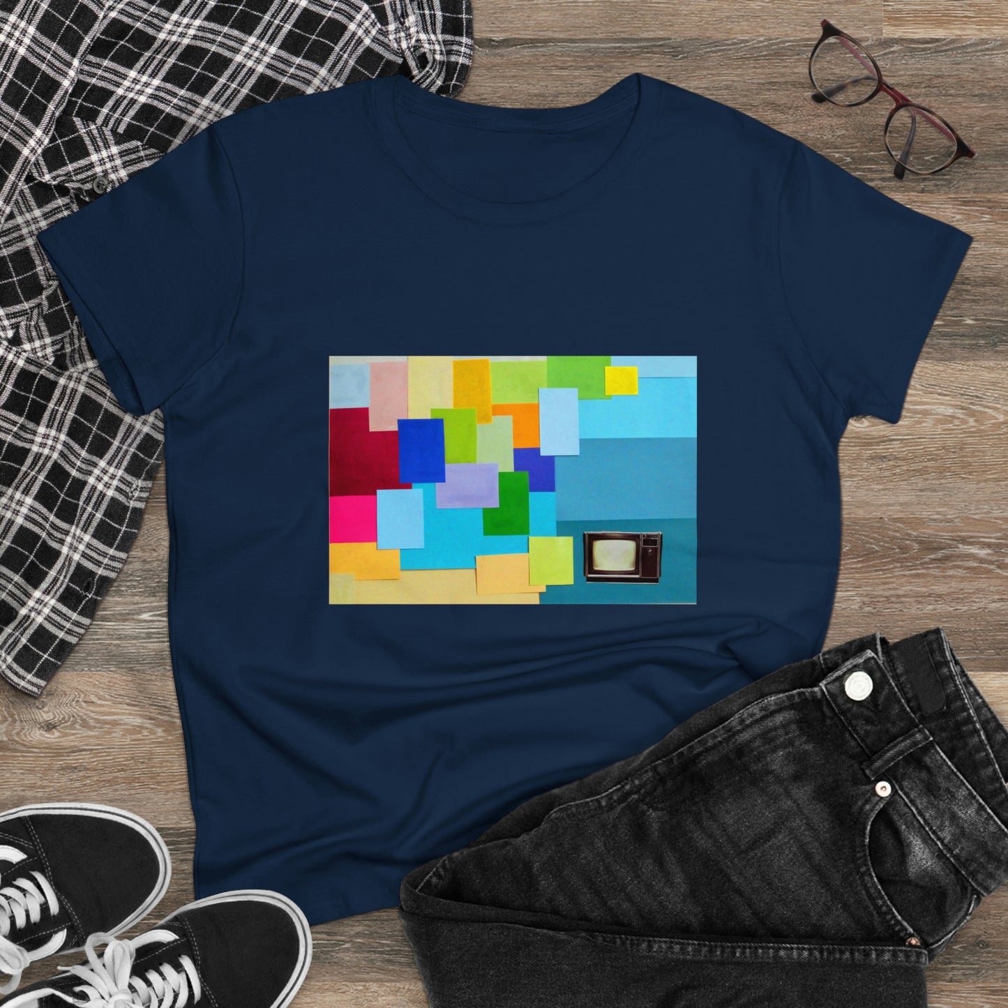 Technicolour TV - Women's Midweight Cotton Tee ~ Sharon Dawn Collection