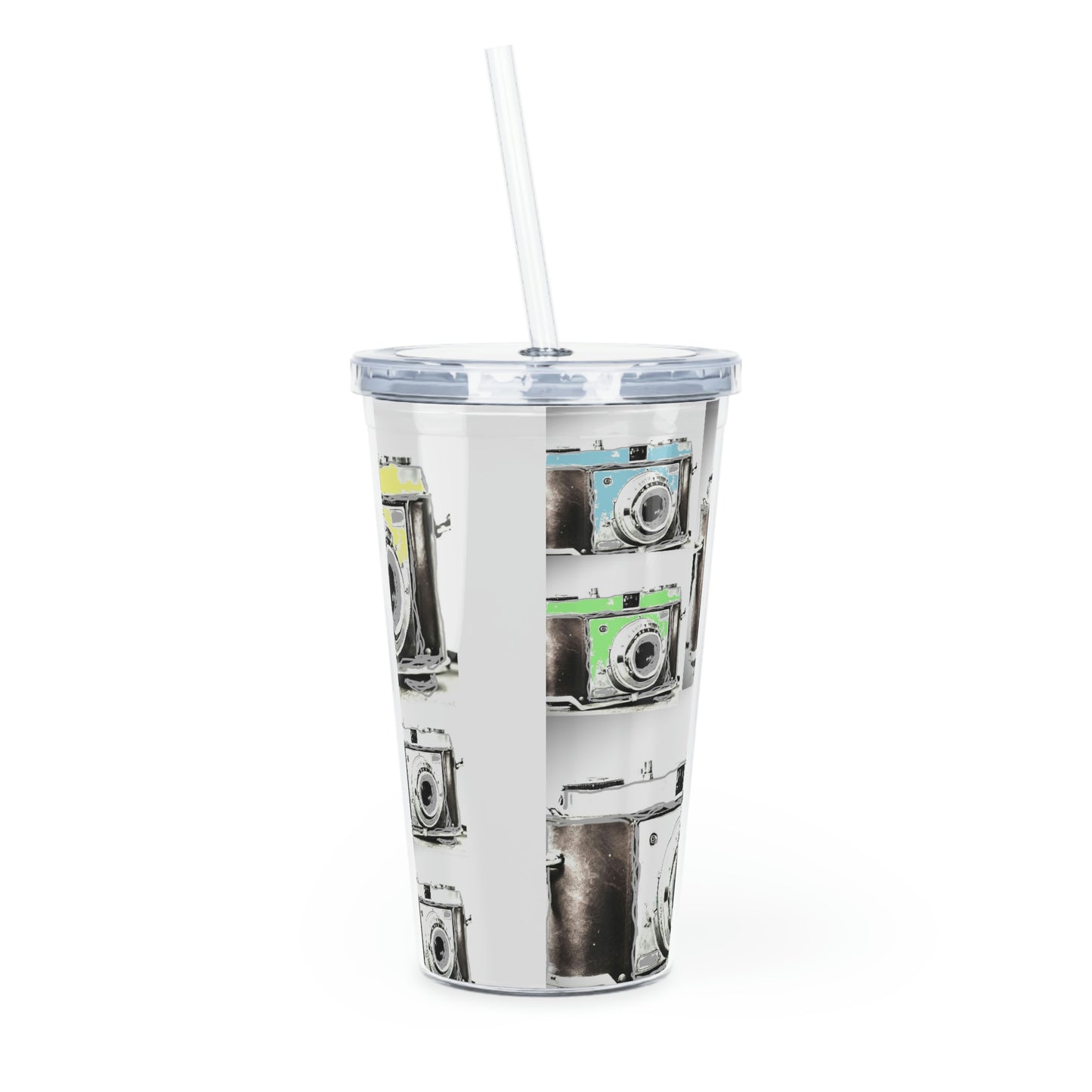 Vintage Camera Collage - Plastic Tumbler with Straw ~ Sharon Dawn Collection