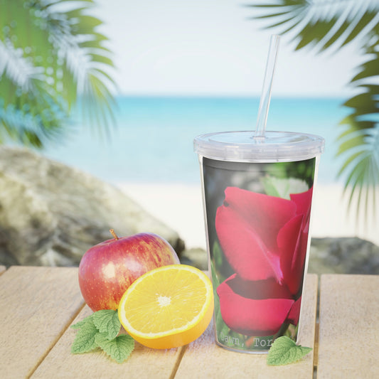 Morning Rose - Plastic Tumbler with Straw ~ Sharon Dawn Collection - Limited Edition