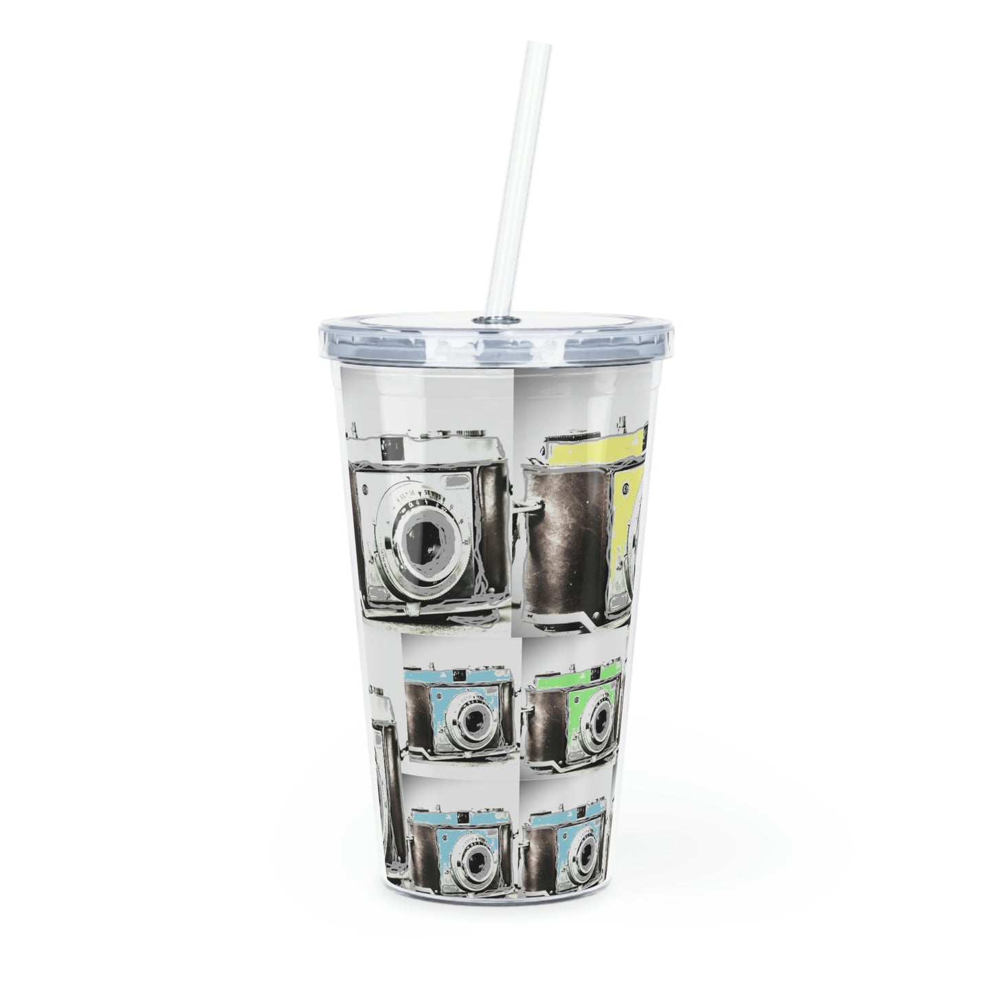 Vintage Camera Collage - Plastic Tumbler with Straw ~ Sharon Dawn Collection