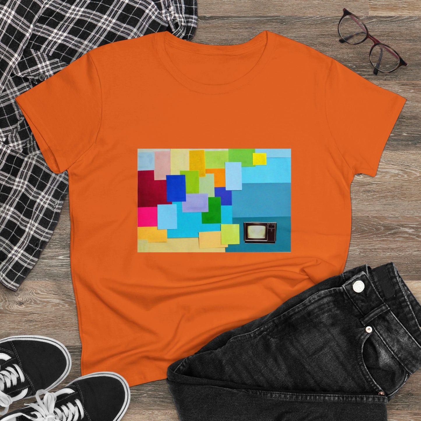 Technicolour TV - Women's Midweight Cotton Tee ~ Sharon Dawn Collection