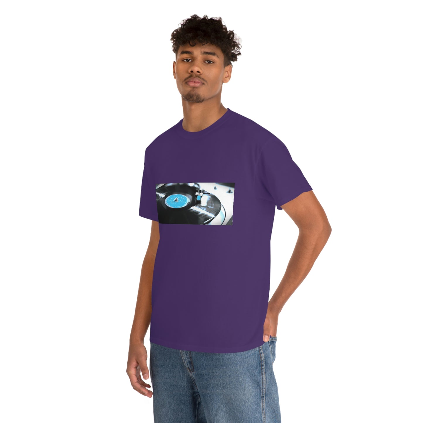 Blue Record & Record Player - Unisex Heavy Cotton T-shirt