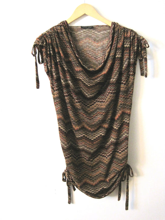 Brown Retro Style Shoulder and Hip Drawstring Tie Shirt ~ Sharon Dawn Collection
