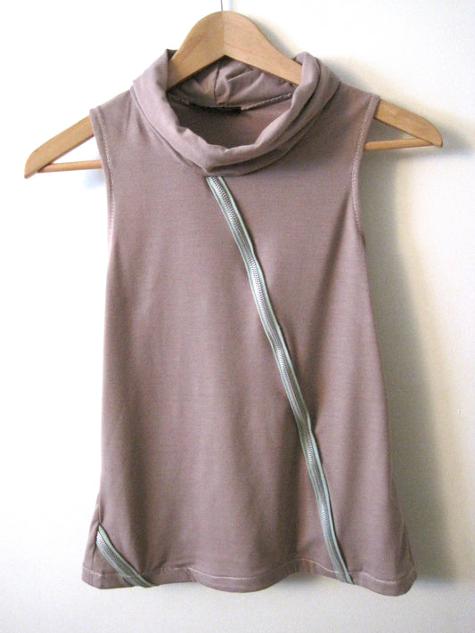 Pink Zip Cowl Sleeveless Shirt ~ Sharon Dawn Collection