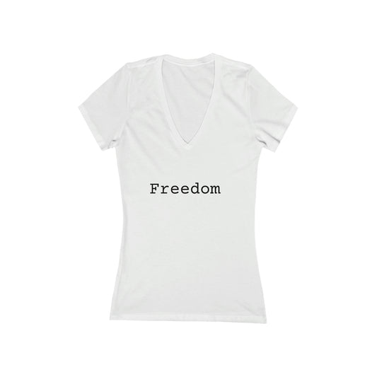 Women's Freedom Jersey Short Sleeve Deep V-Neck Tee - Sharon Dawn Collection