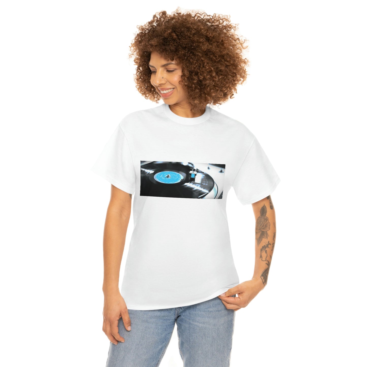 Blue Record & Record Player - Unisex Heavy Cotton T-shirt