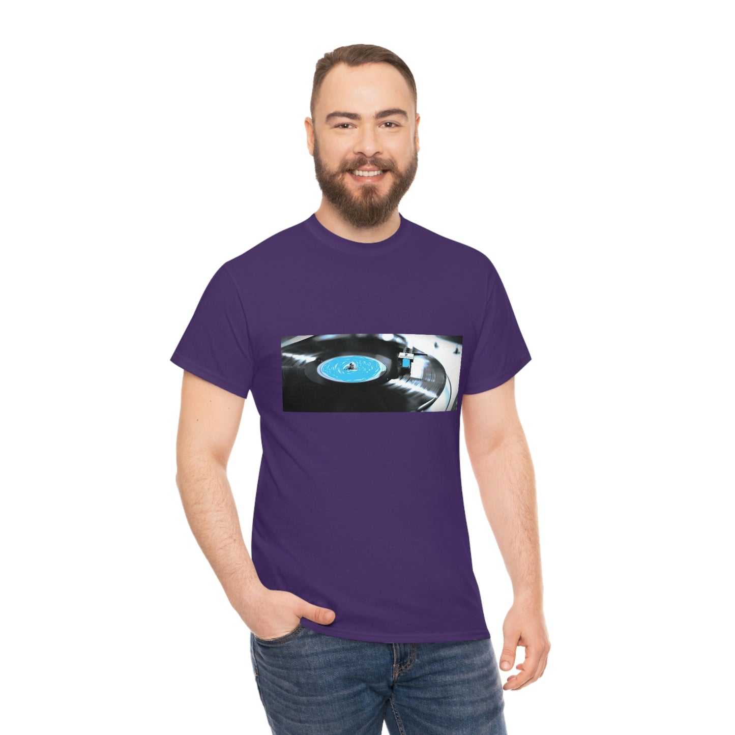 Blue Record & Record Player - Unisex Heavy Cotton T-shirt