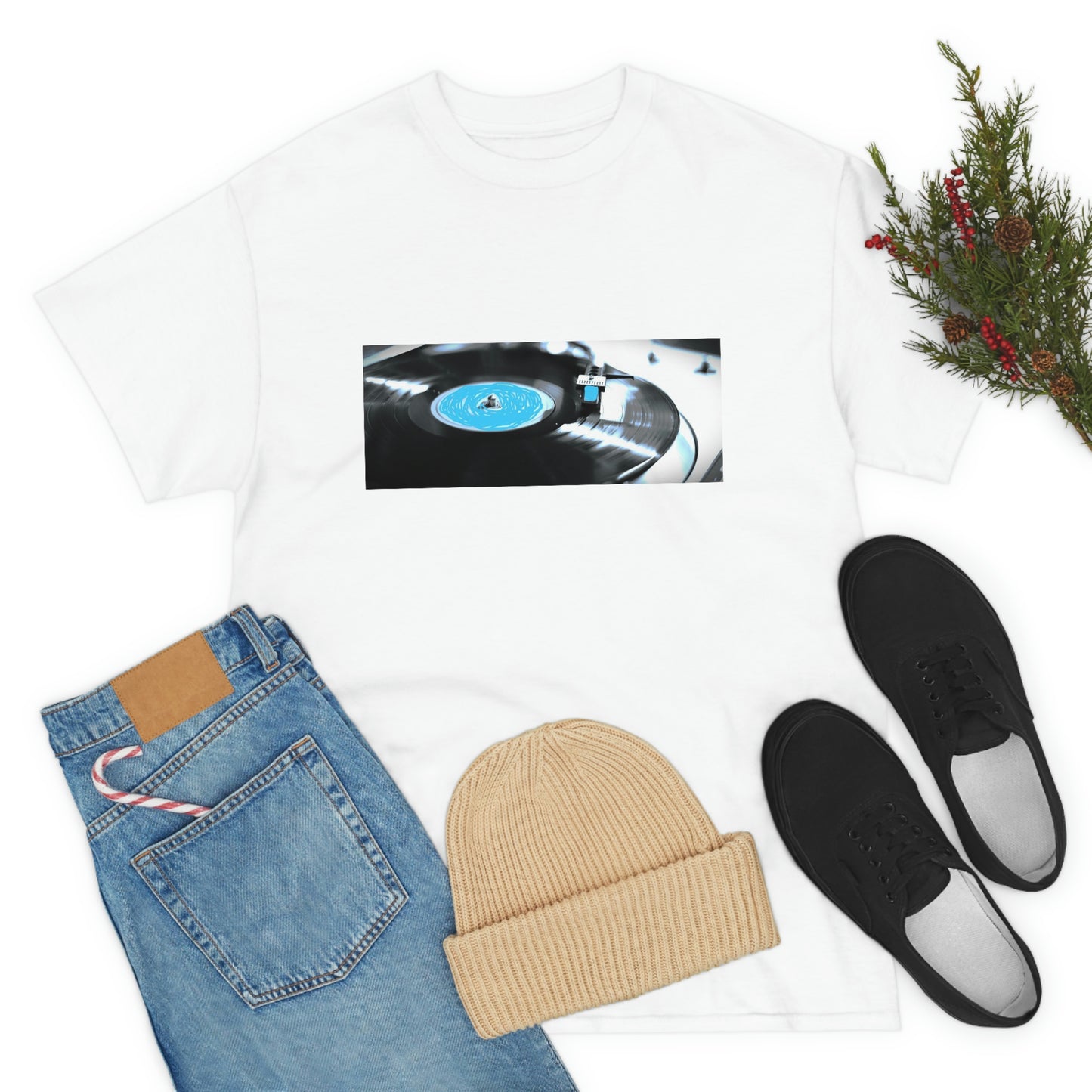 Blue Record & Record Player - Unisex Heavy Cotton T-shirt