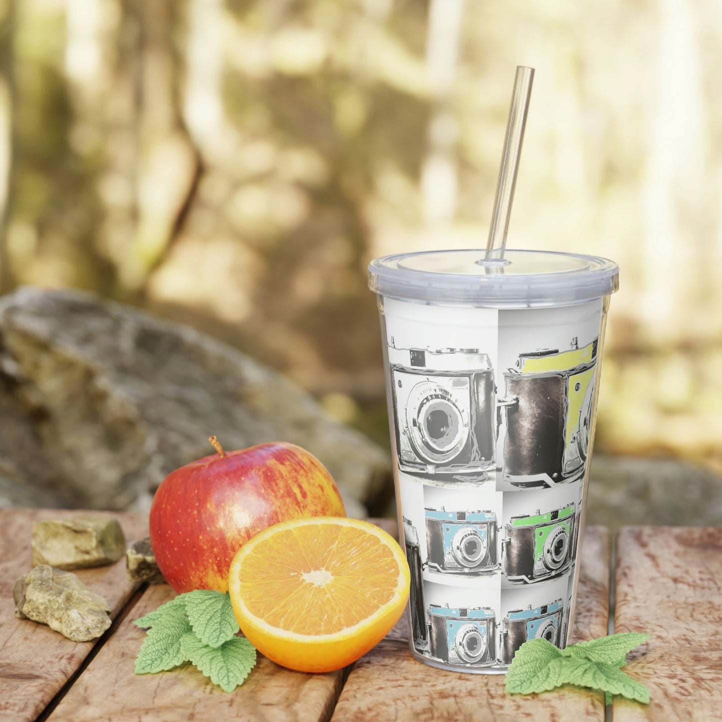Vintage Camera Collage - Plastic Tumbler with Straw ~ Sharon Dawn Collection
