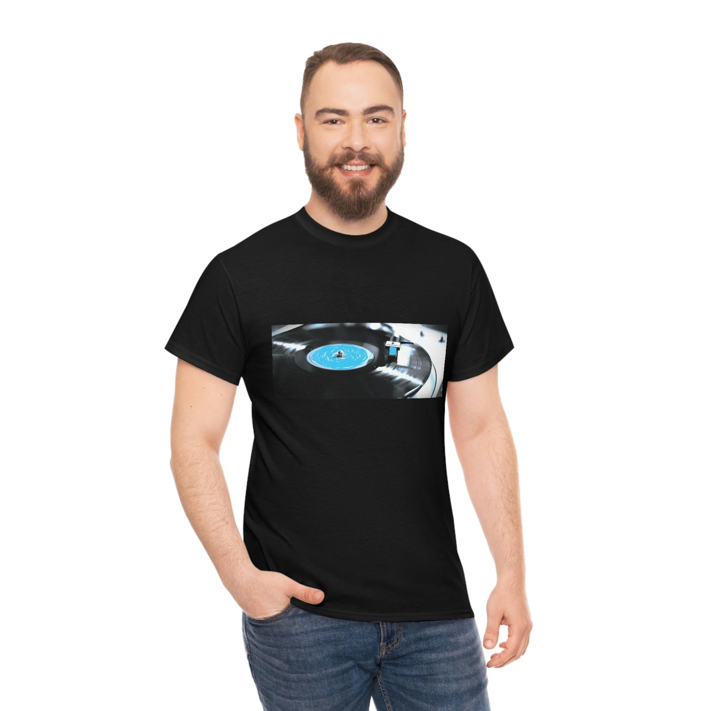 Blue Record & Record Player - Unisex Heavy Cotton T-shirt