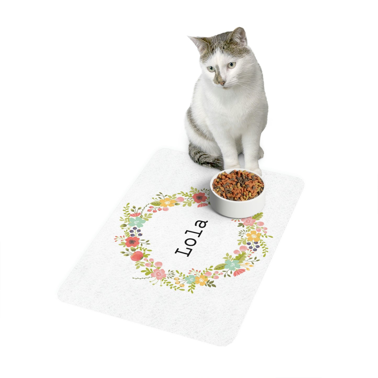 Customizable Floral Wreath - Pet Food Mat