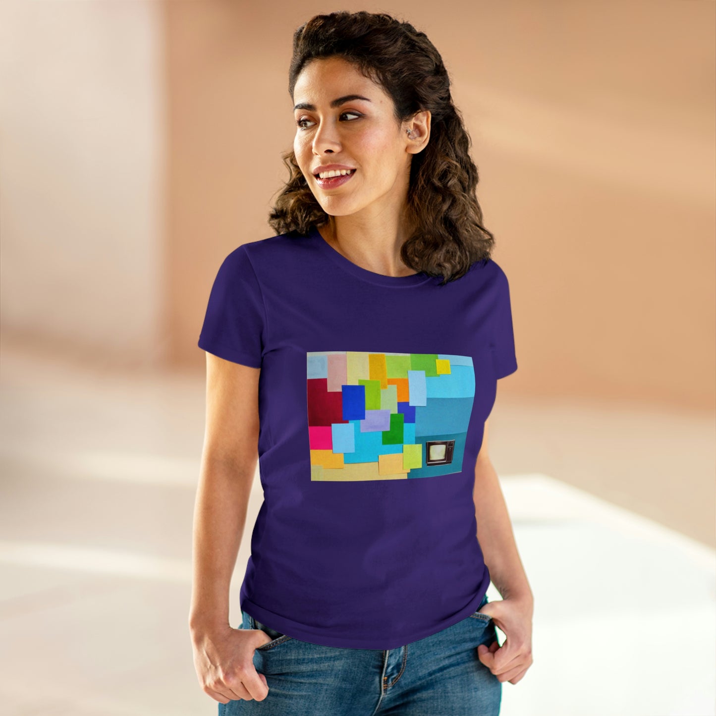 Technicolour TV - Women's Midweight Cotton Tee ~ Sharon Dawn Collection