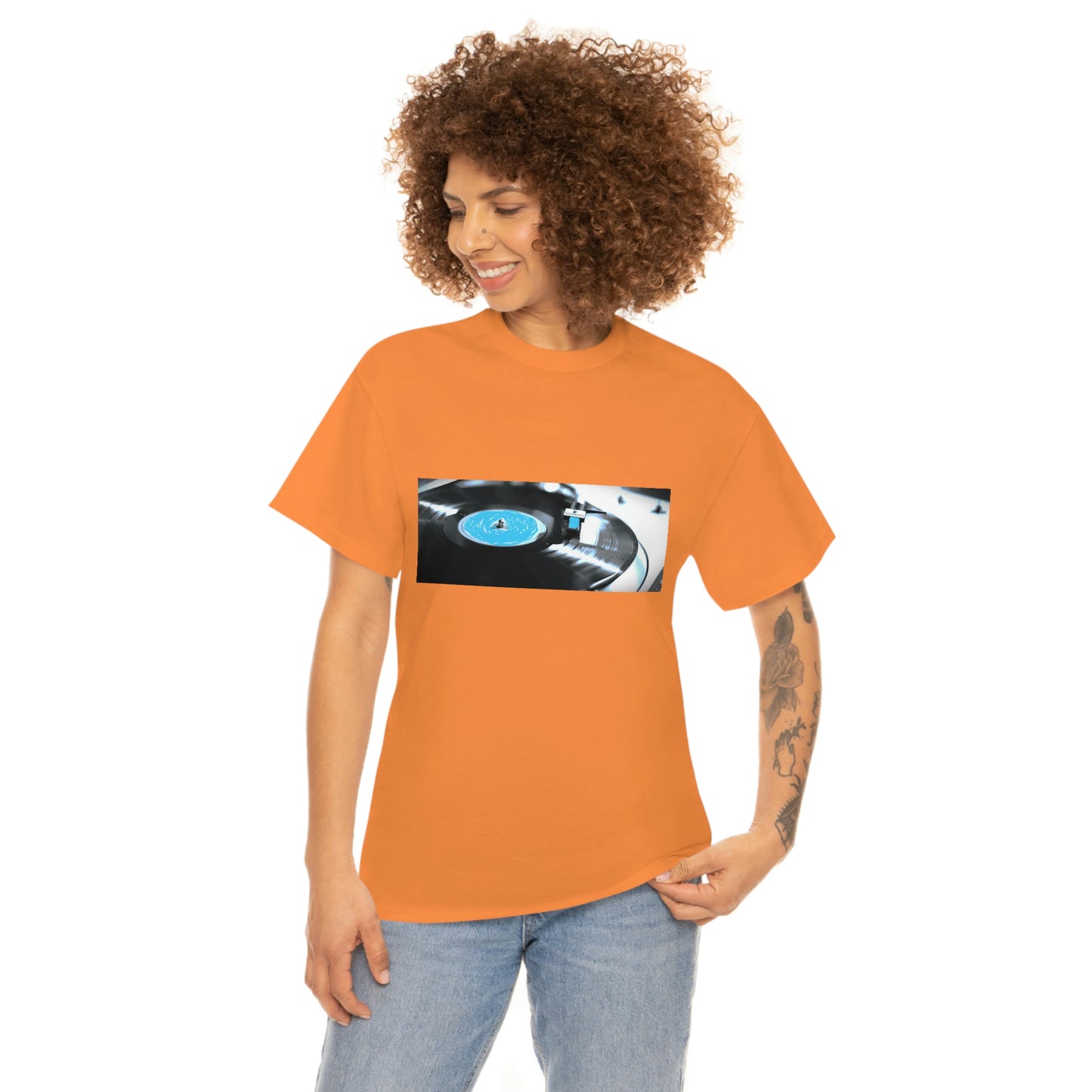 Blue Record & Record Player - Unisex Heavy Cotton T-shirt